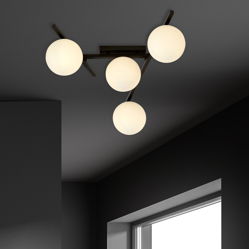 Plafonnier Design Smart Métal 4 lampes Boules Blanches Style Minimaliste 