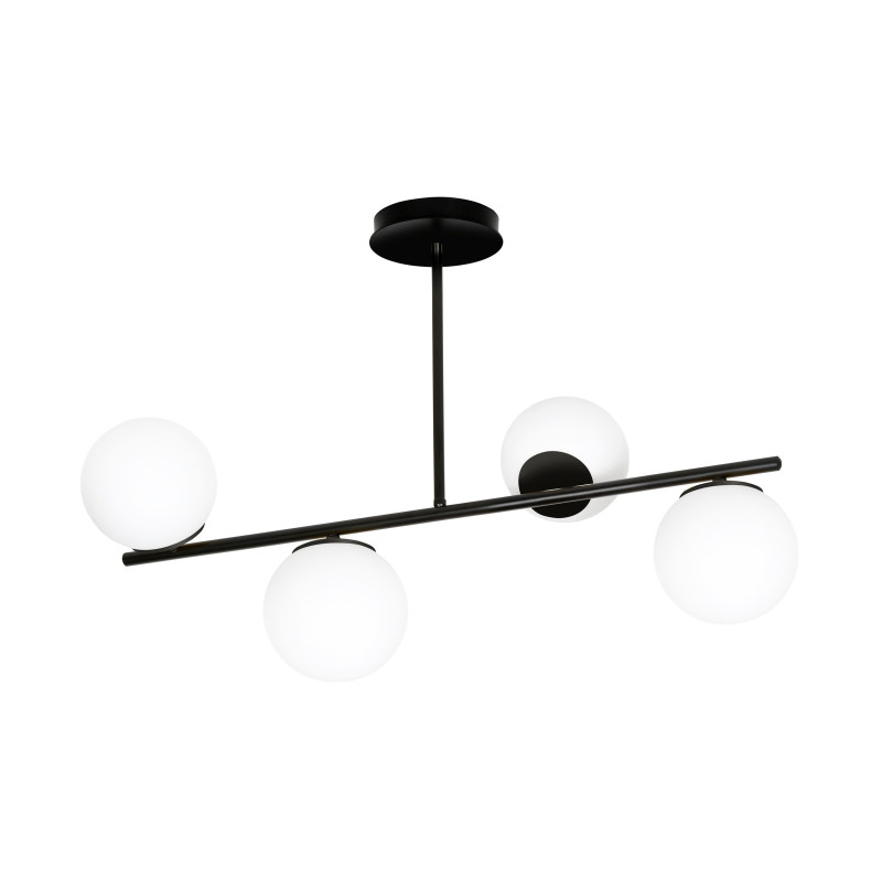 Lustres Design Bior Métal et Verre 4 lampes Boules Noires et Blanches Style Moderne 