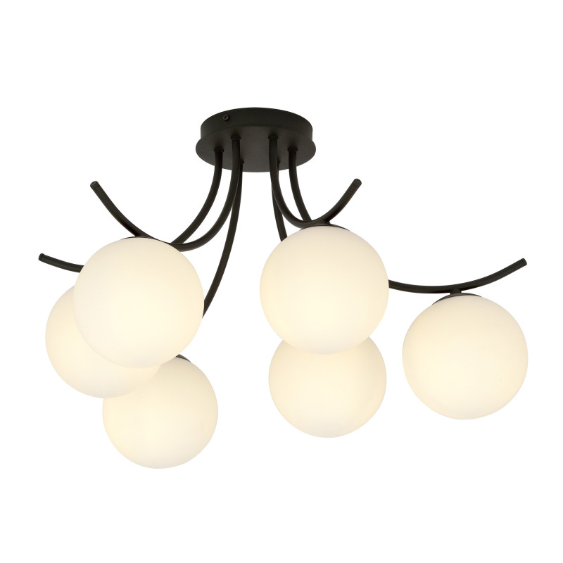 Plafonnier Design Boston Métal 6 lampes Boules Blanches Style Moderne 