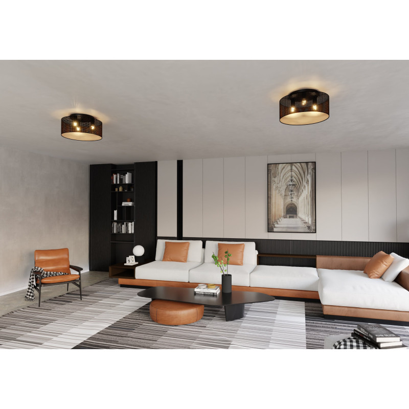 Plafonnier Design Aston Métal 3 lampes Rondes Noireses Style Chic 