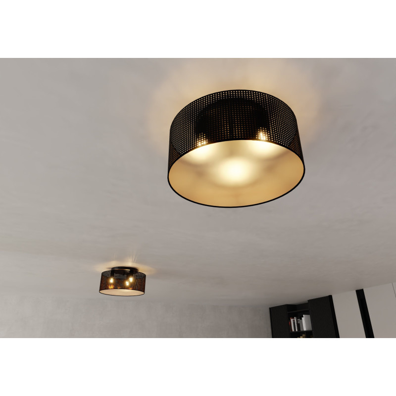 Plafonnier Design Aston Métal 3 lampes Rondes Noireses Style Chic 