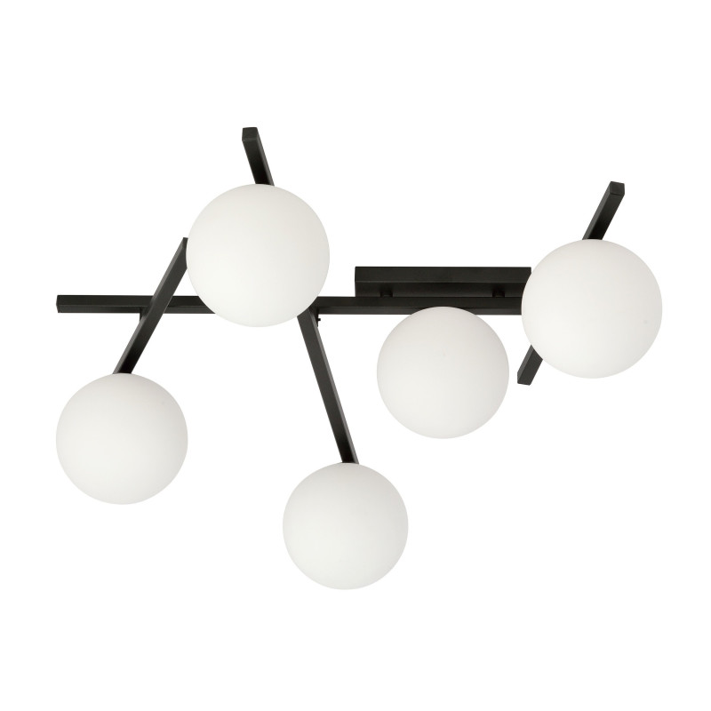 Plafonnier Design Smart Métal 5 lampes Boules Blanches Style Minimaliste 