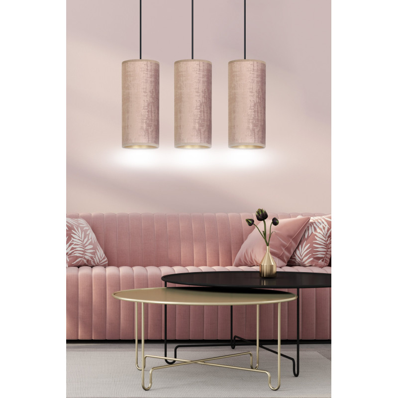 Suspension Design Bente Tissu 3 lampes Tubes Roses Style Vintage 