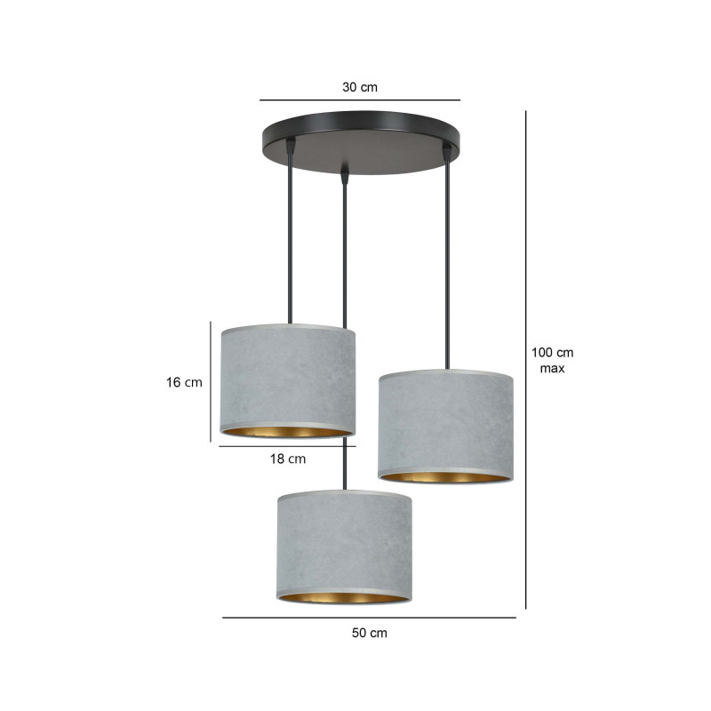 Suspension Design Hilde Métal 3 lampes Cylindres Grises Style Moderne 