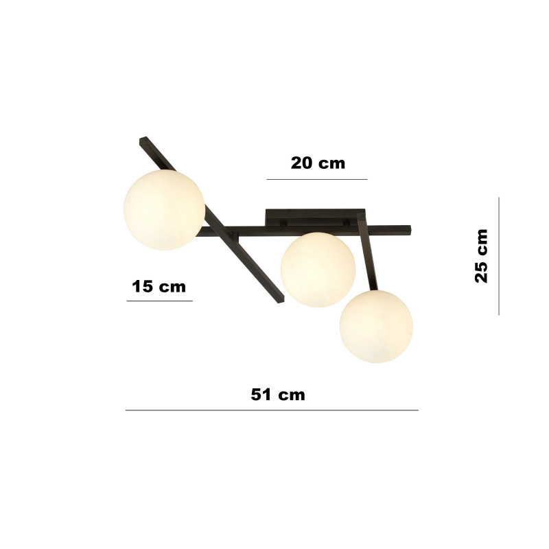 Plafonnier Design Smart Métal 3 lampes Boules Blanches Style Minimaliste 