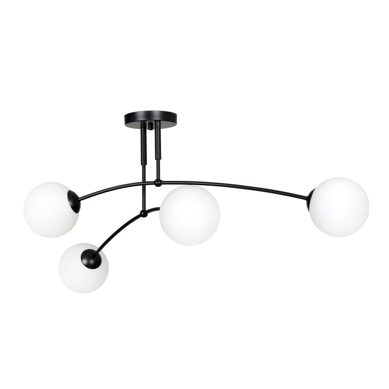 Plafonnier Design Pregos Métal 4 lampes Boules Déportées Blanches Style Minimaliste 