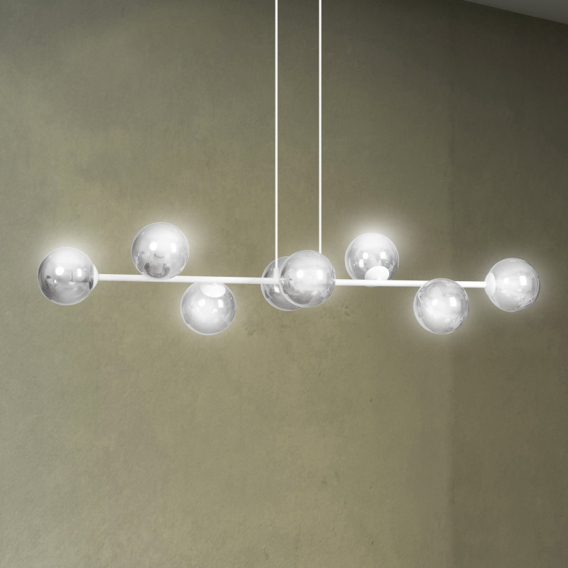 Suspension Design  Rossi Métal 8 lampes Boules Transparentes Style Chic 