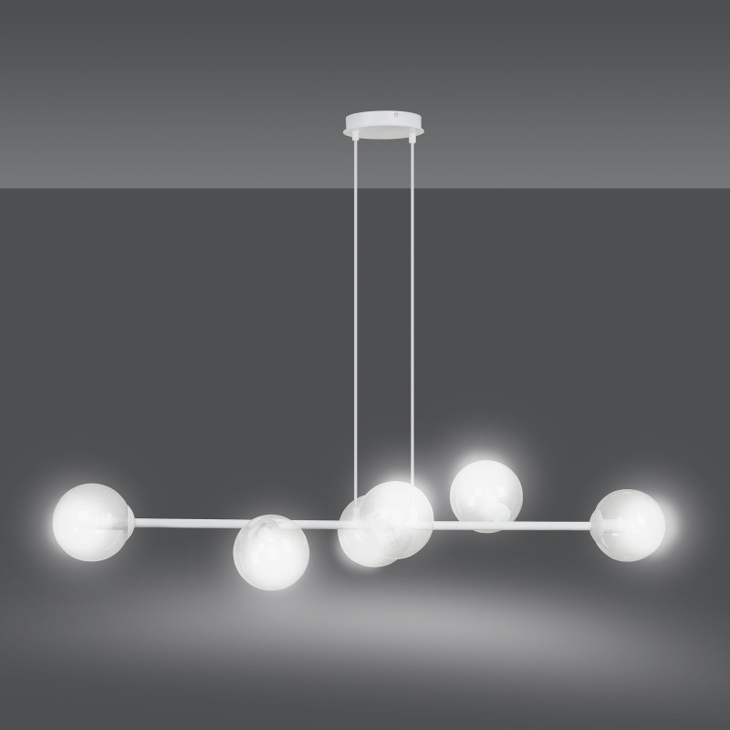 Suspension Design  Rossi Métal 6 lampes Boules Argentées Style Chic 