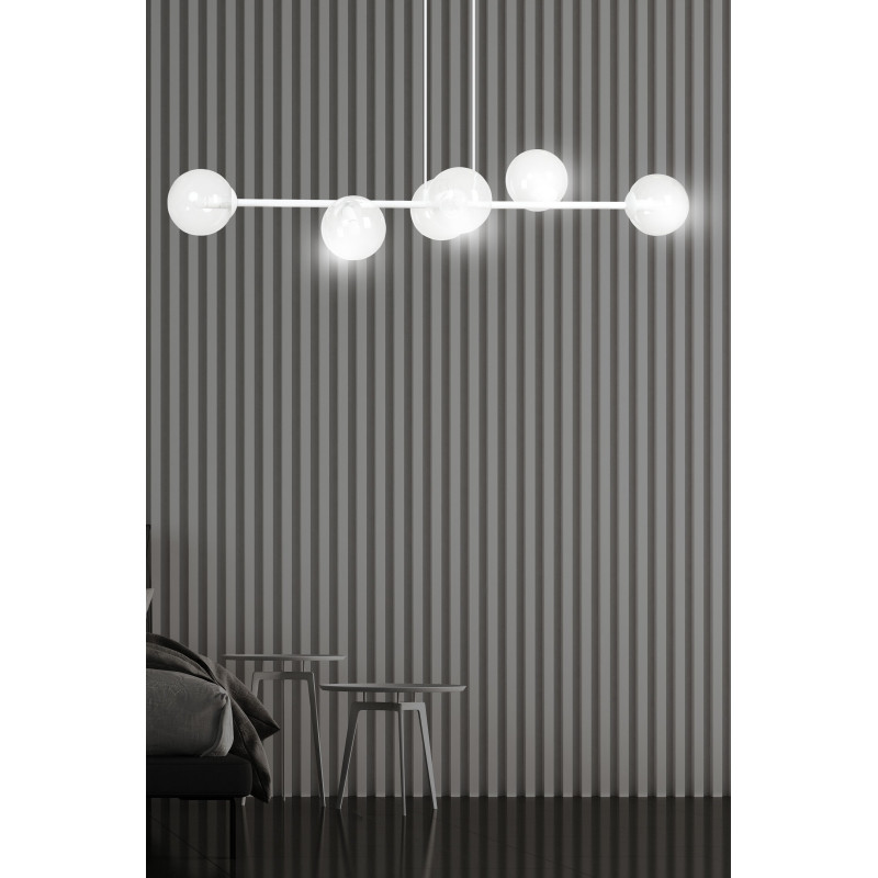 Suspension Design  Rossi Métal 6 lampes Boules Argentées Style Chic 