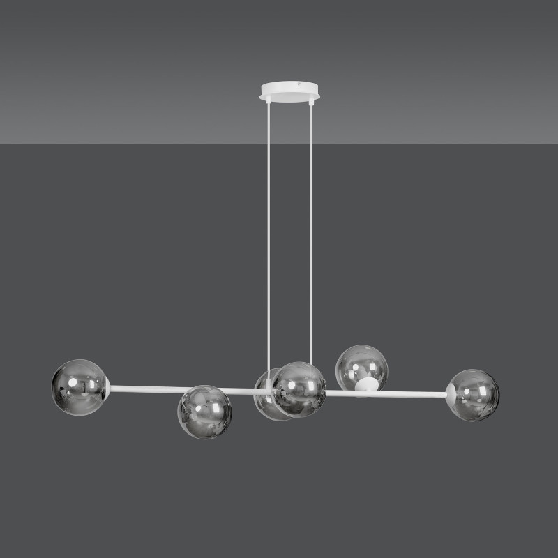 Suspension Design  Rossi Métal 6 lampes Boules Argentées Style Chic 