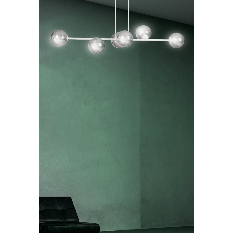 Suspension Design  Rossi Métal 6 lampes Boules Argentées Style Chic 