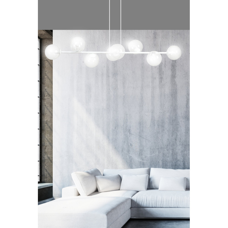 Suspension Design  Rossi Métal 8 lampes Boules Transparentes Style Chic 