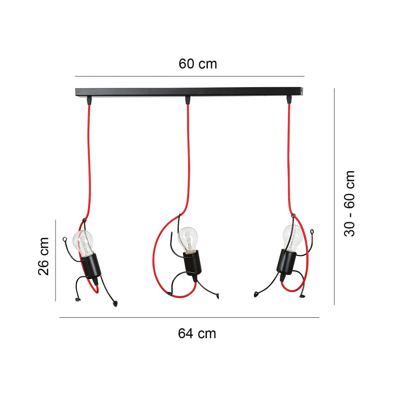 Suspension pour chambre enfant BOBI 3 NOIR 3xE27 - noir 