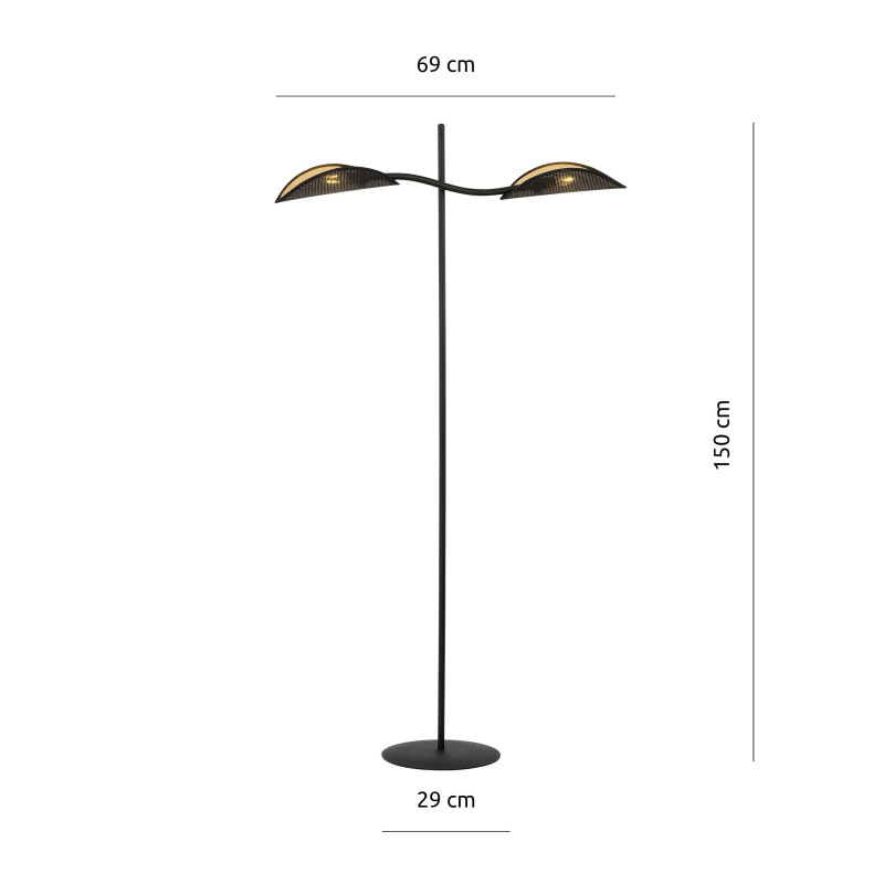 Lampe Sur Pied Design Lotus Métal 2 lampes Feuilles Noires et Dorées Style Ethnique 