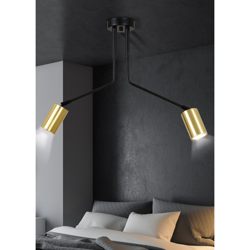 Plafonnier Design Verno Métal 2 lampes Tubes Noires Style Minimaliste 