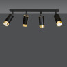 Plafonnier Design Hiro Métal 4 lampes Tubes Spots Noires et Dorées Style Moderne 