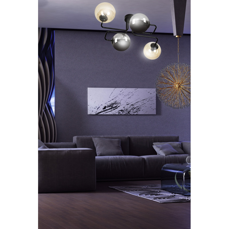 Plafonnier Design BRENDI 4 BL / MIX2 4xE14 - noir / multicolore 