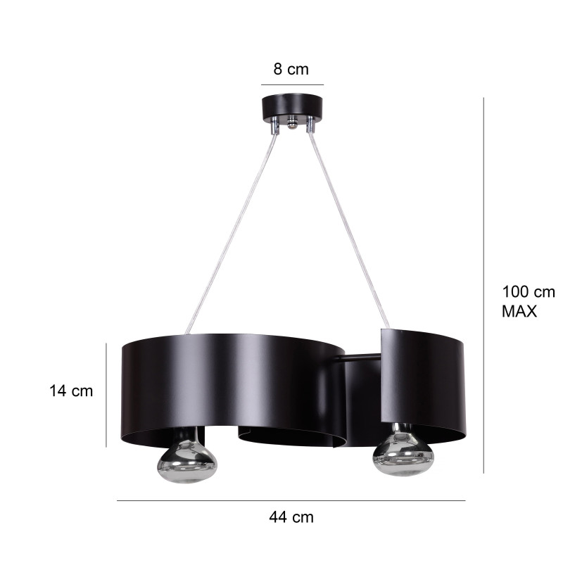 Suspension Design Vixon Métal 2 lampes Entrelacées Noires Style Moderne 