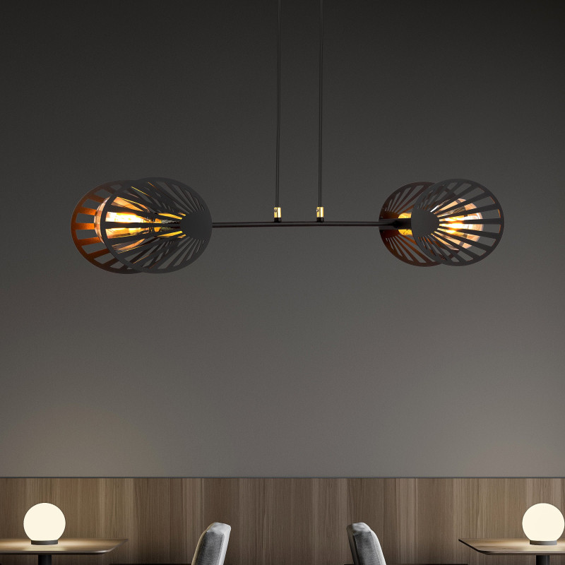 Suspension Design Playa Métal 2 lampes Palmier Noires Style Moderne 