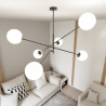 Suspension Design Linear Métal et Verre 6 lampes Boules Blanches Style Chic 