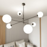 Suspension Design Linear Métal et Verre 6 lampes Boules Blanches Style Chic 