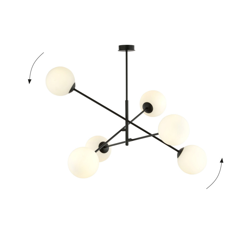 Suspension Design Linear Métal et Verre 6 lampes Boules Blanches Style Chic 