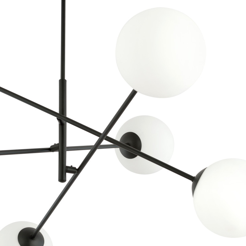 Suspension Design Linear Métal et Verre 6 lampes Boules Blanches Style Chic 