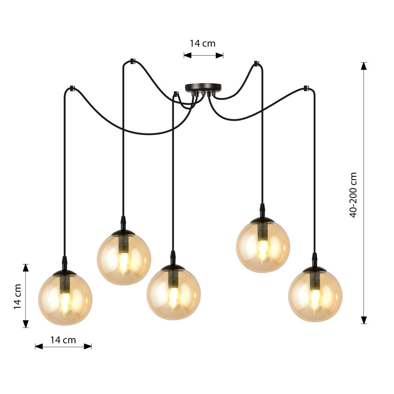 Suspension Design  Gigi Métal 5 lampes Boules Ambrées Style Chic 