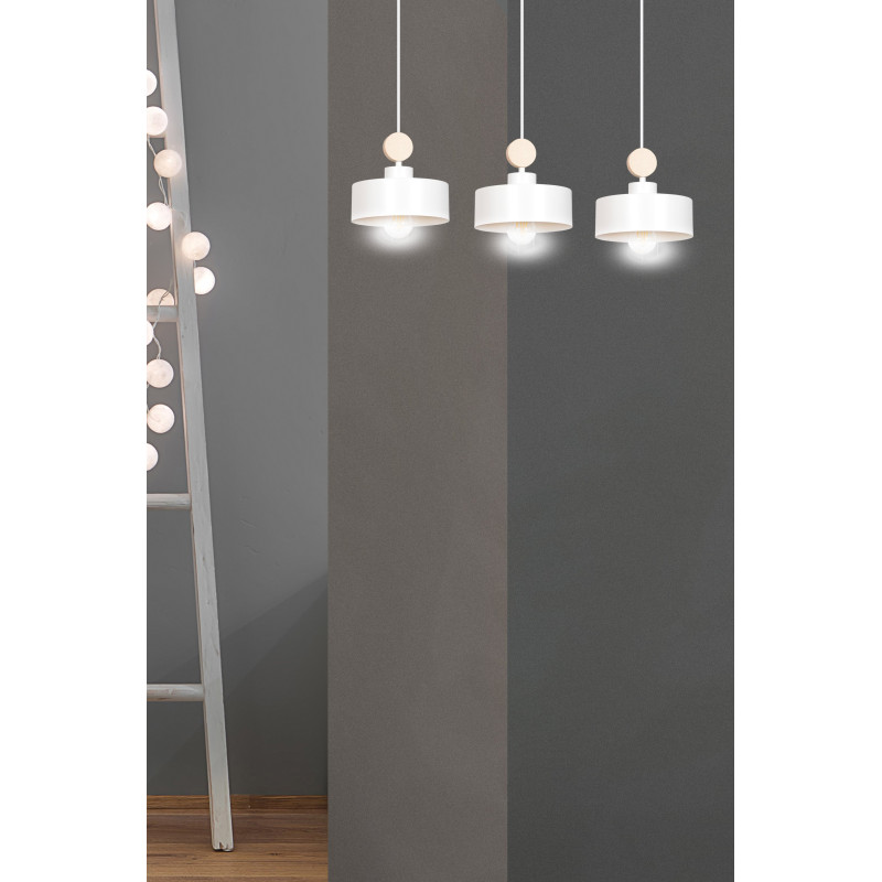 Suspension Design  Tuniso Métal et Bois 3 lampes Blanches Style Scandinave 