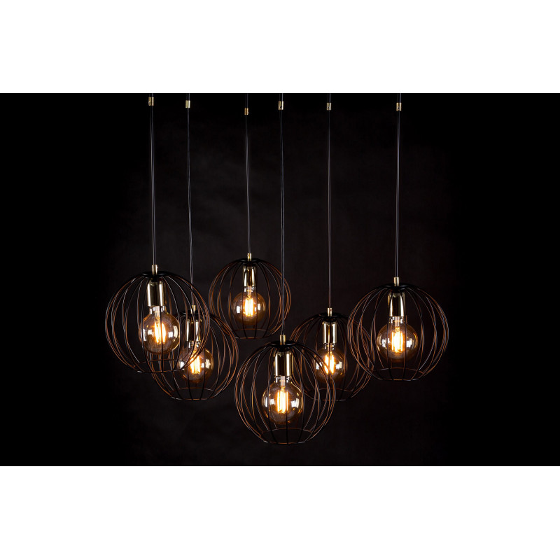 Suspension Design Albio Métal  6 lampes Rondes Cages Noires Style Moderne 