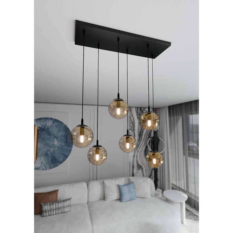 Suspension Design  Cosmo Métal 6 lampes Boules Ambrées Style Chic 