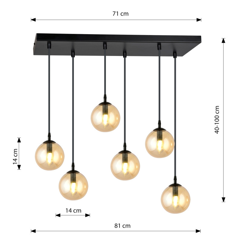 Suspension Design  Cosmo Métal 6 lampes Boules Ambrées Style Chic 