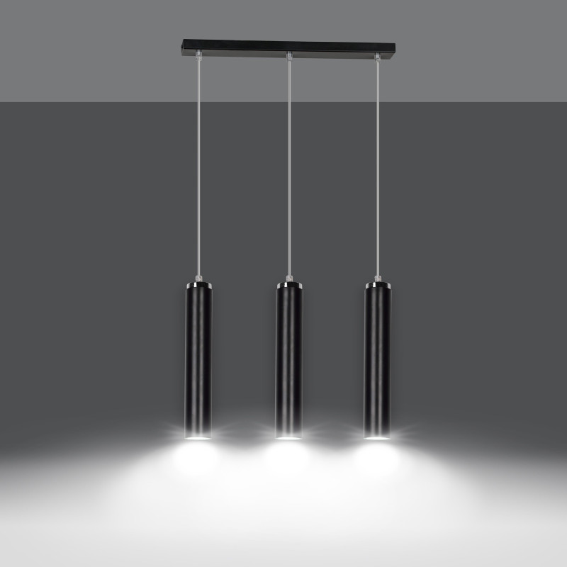 Suspension Design Luna Métal 3 lampes Tubes Noires Style Industriel 