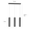 Suspension Design Luna Métal 3 lampes Tubes Noires Style Industriel 