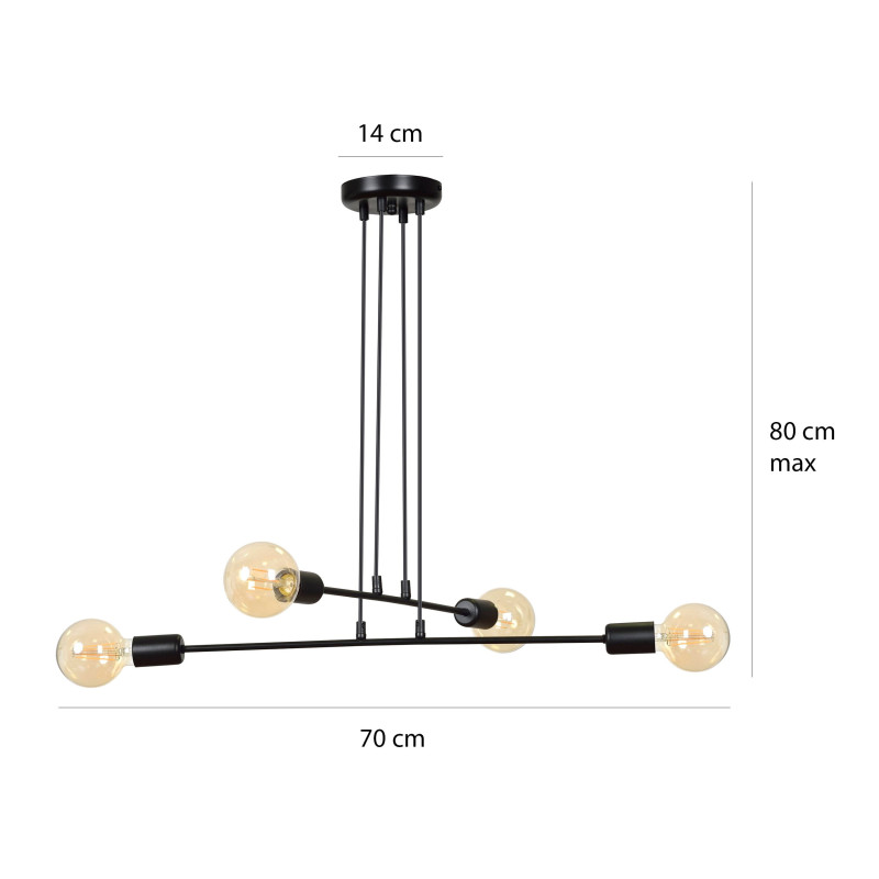 Suspension Design Multipo Métal  4 lampes Boules Noires Style Chic 