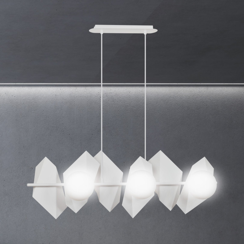 Suspension Design  Drifton Métal 6 lampes Boules Géométriques Blanches Style Moderne 