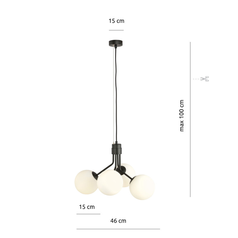 Suspension Design Nova Métal 4 lampes Boules Blanches Style Chic 