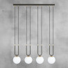 Suspension Design Glam Métal 4 lampes Boules Filiformes Blanches Style Chic 