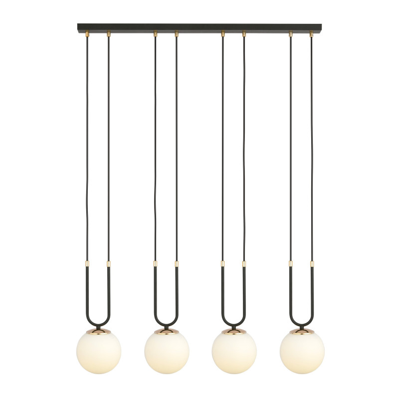 Suspension Design Glam Métal 4 lampes Boules Filiformes Blanches Style Chic 