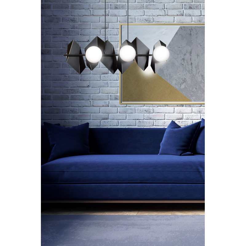 Suspension Design  Drifton Métal 6 lampes Boules Géométriques Blanches Style Moderne 