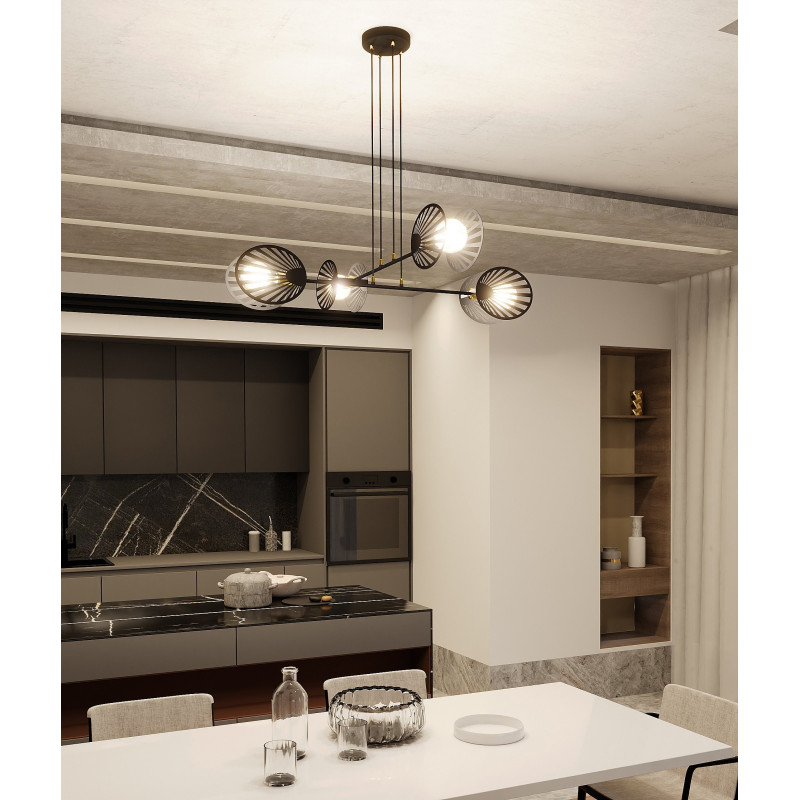 Suspension Design Playa Métal 4 lampes Palmier Noires Style Moderne 