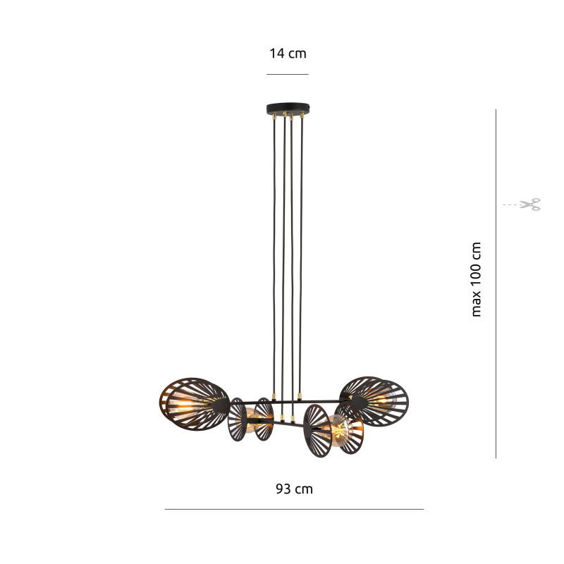 Suspension Design Playa Métal 4 lampes Palmier Noires Style Moderne 