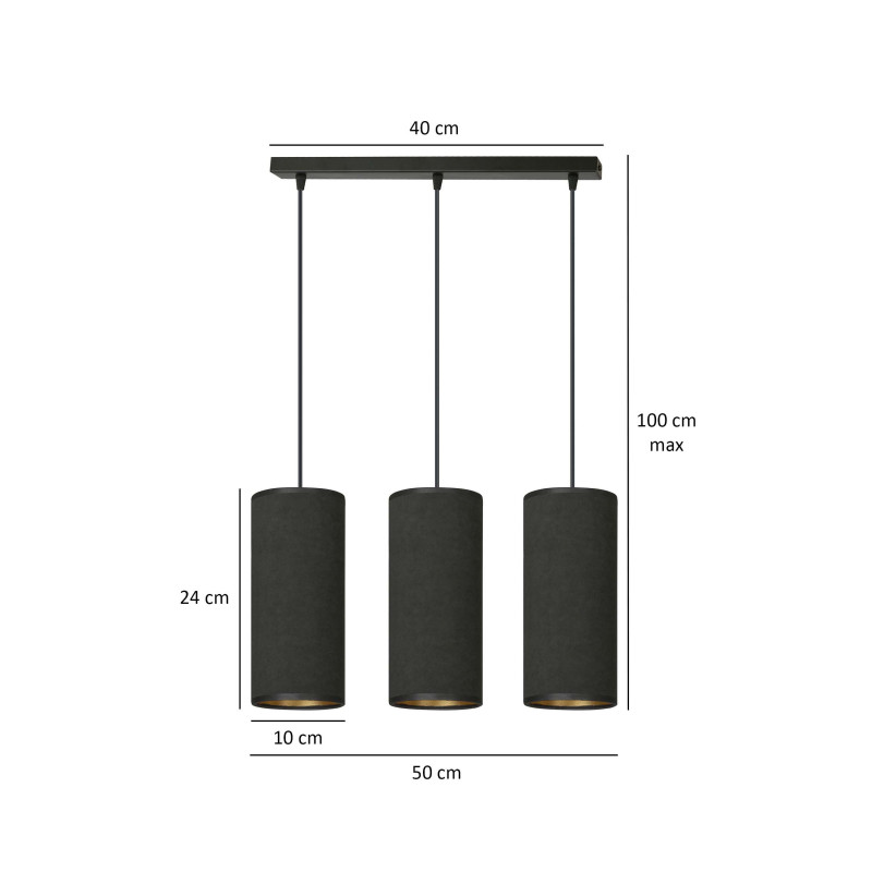 Suspension Design Bente Tissu 3 lampes Tubes Noireses Style Chic 