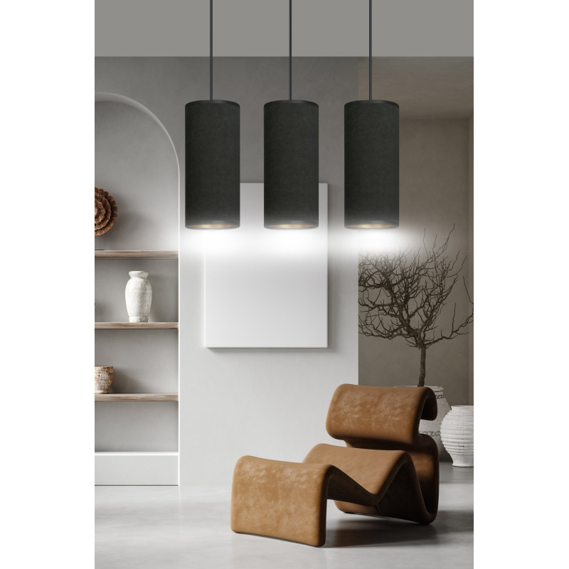 Suspension Design Bente Tissu 3 lampes Tubes Noireses Style Chic 