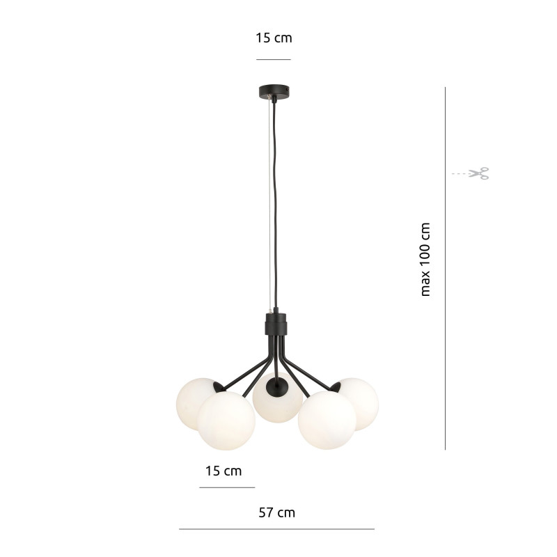 Suspension Design Nova Métal 5 lampes Boules Blanches Style Chic 