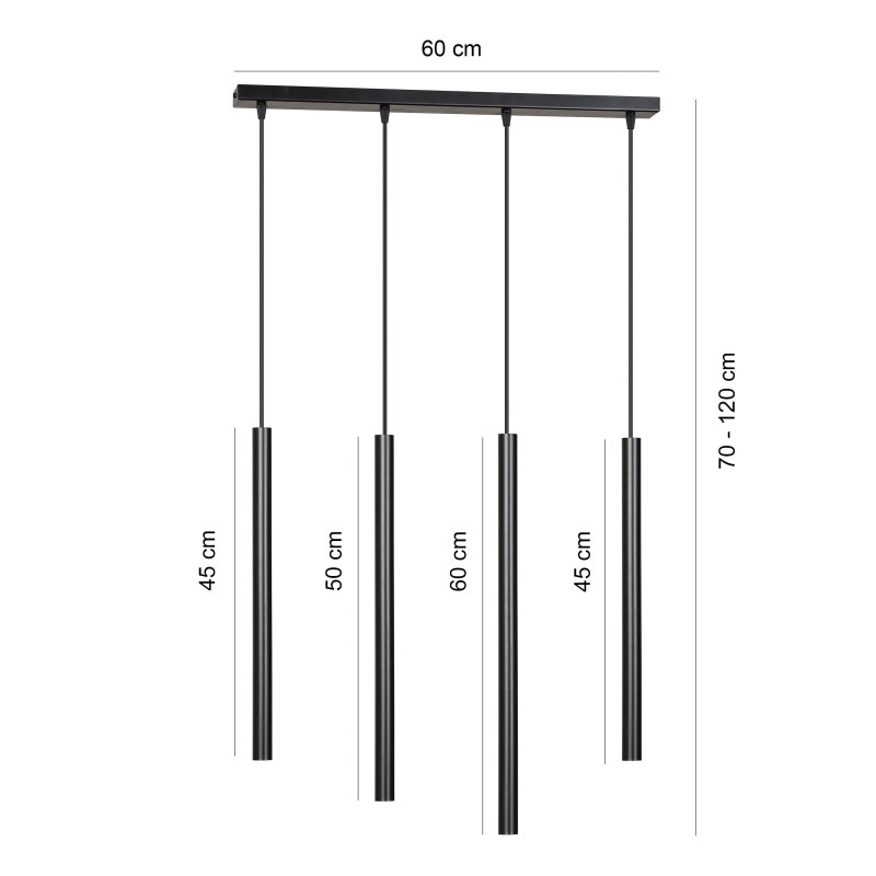 Plafonnier Design  Selter Métal 4 lampes Tubes Noires Style Minimaliste 