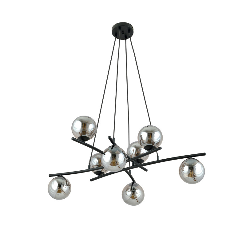 Suspension Design Essa Métal 8 lampes Boules Déportées Argentées Style Moderne 