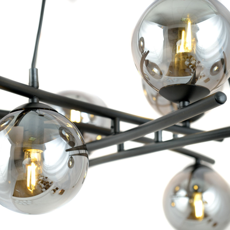 Suspension Design Essa Métal 8 lampes Boules Déportées Argentées Style Moderne 