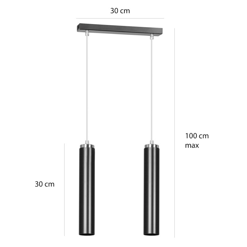 Suspension Design Luna Métal 2 lampes Tubes Noires Style Industriel 