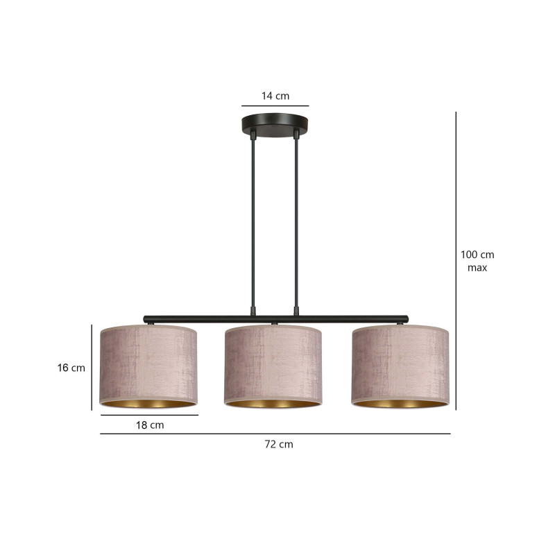 Suspension Design Hilde Métal 3 lampes Cylindres Roses Style Moderne 